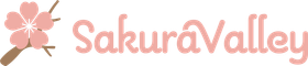 Pink SakuraValley logo with cherry blossom icon and cursive text