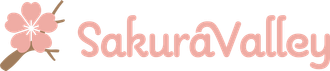 Pink cherry blossom logo with the word &ldquo;SakuraValley&rdquo; in soft pink text
