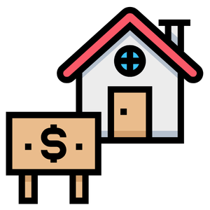 House and price sign icon showing a home for sale
