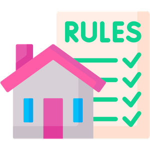 House icon next to a rules checklist with green checkmarks