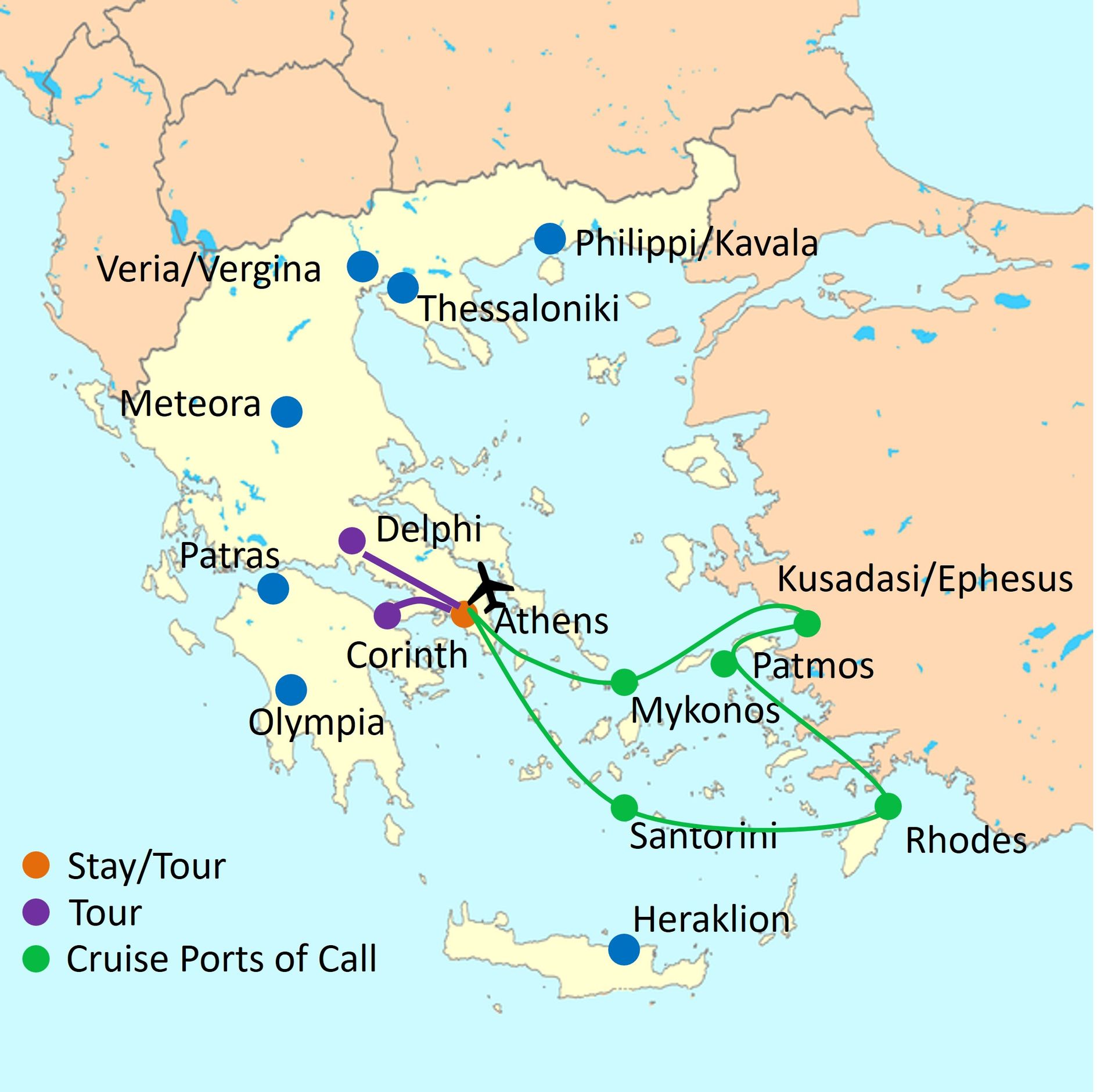Touring map of Greece Small Group Tour, April 2026 Touring map of Greece Small Group Tour, April 2026