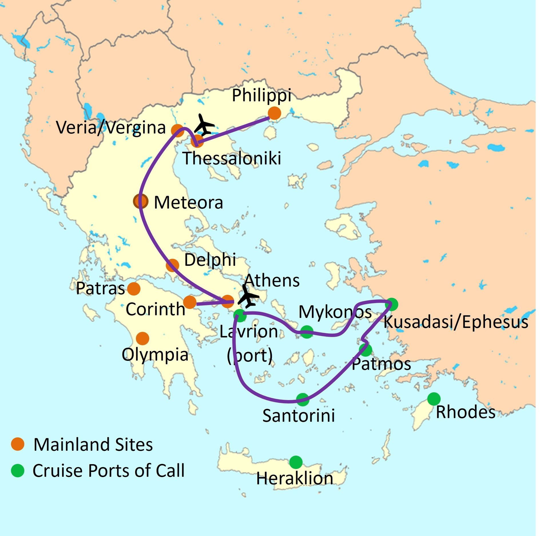 Touring map of Greece Small Group Tour, April 2026 Touring map of Greece, Lapka Ministries, November 2027