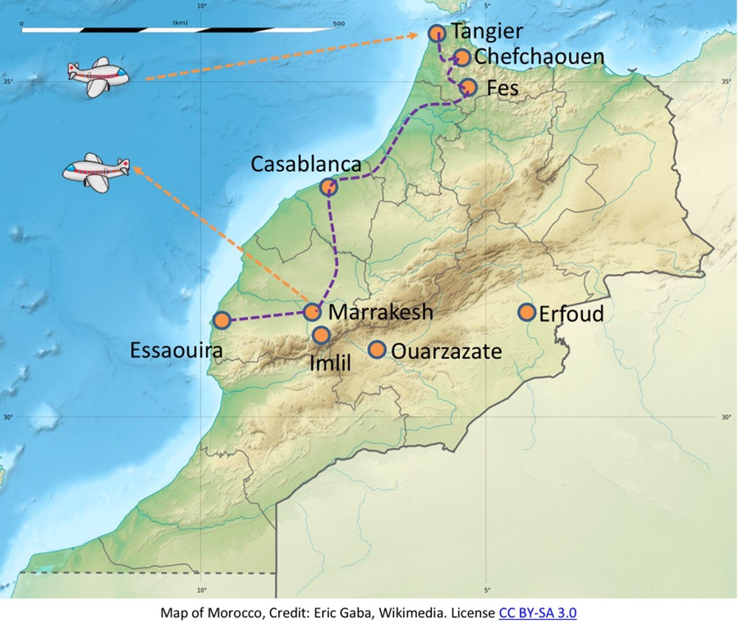 Touring map of Southern Spain and Morocco Touring map of Morocco