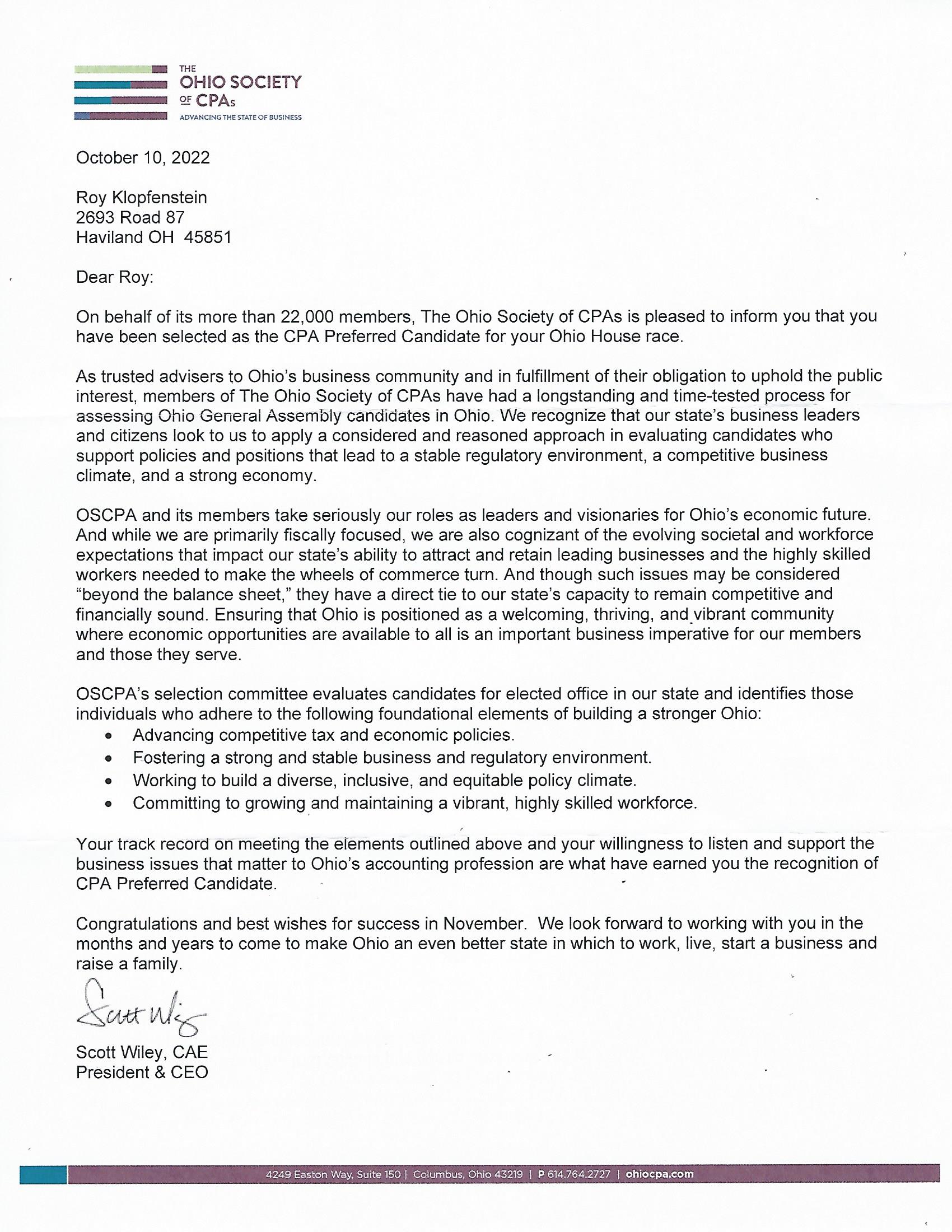 Ohio Society of CPAs Endorsement