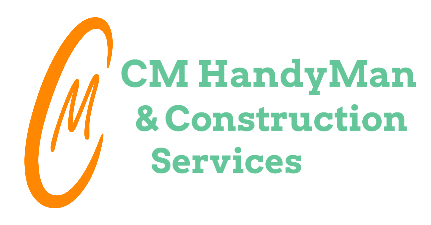 Logo for CM HandyMan & Construction Services: an orange "CM" inside an orange oval, with teal text.