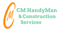 Logo for CM HandyMan & Construction Services: an orange "CM" inside an orange oval, with teal text.