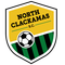 Shield logo for North Clackamas S.C. featuring a soccer ball, team name, and green, black, and gold colors.