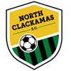 Shield logo for North Clackamas S.C. featuring a soccer ball, team name, and green, black, and gold colors.