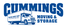 Cummings Moving & Storage logo with blue truck illustration and bold blue text on white background