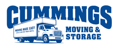 Cummings Moving & Storage logo with blue truck illustration and bold blue text on white background