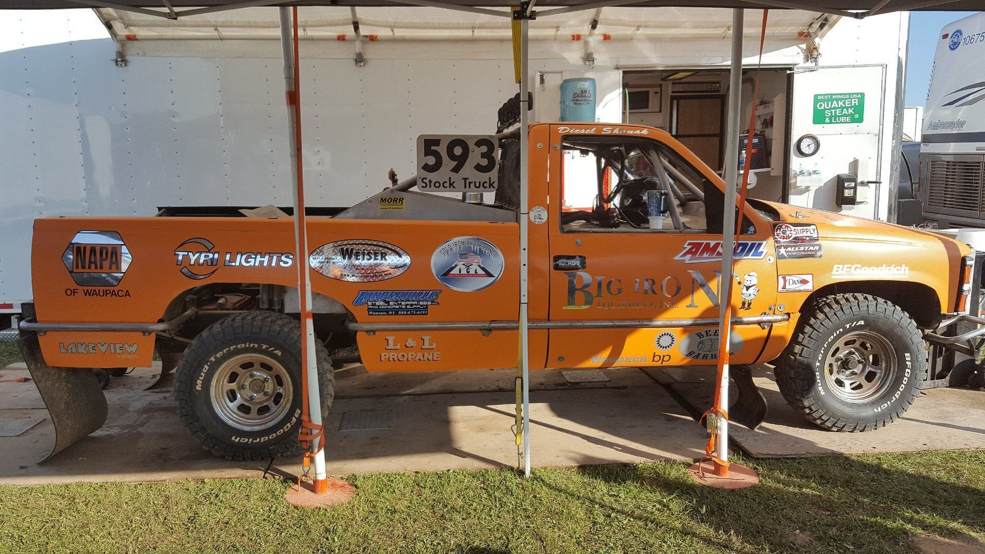 Orange truck with decals