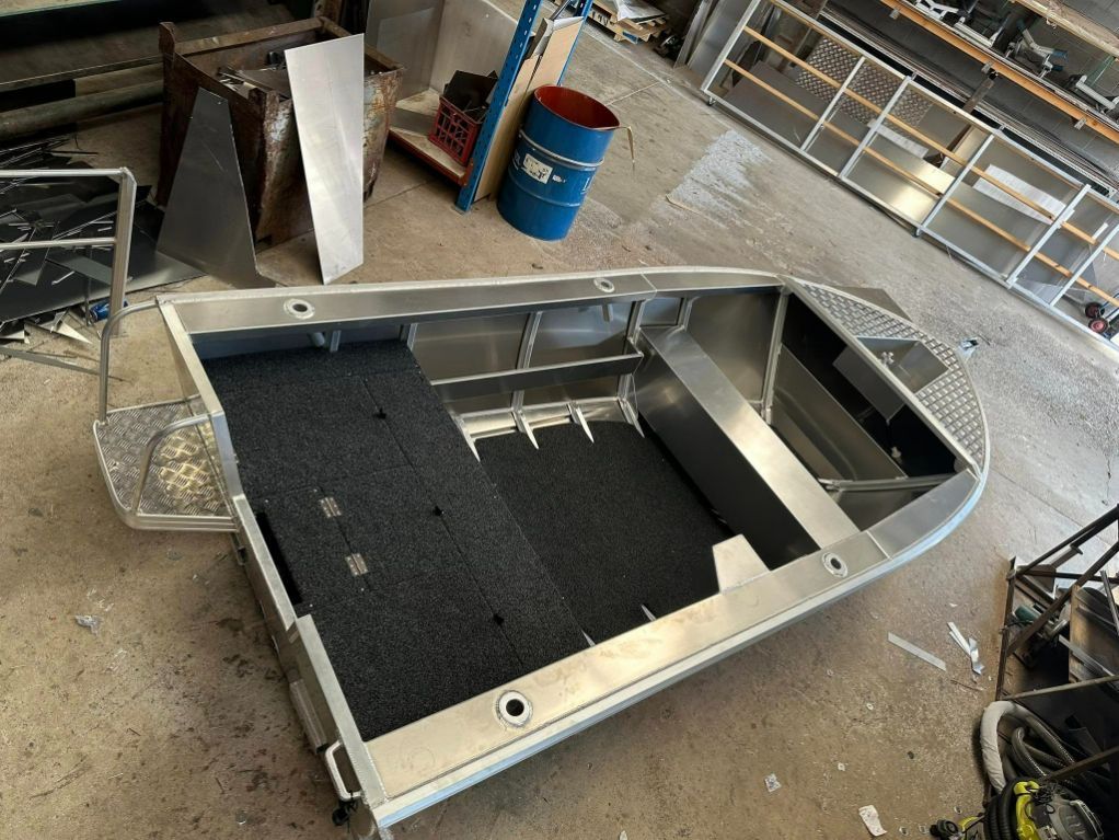 Aluminum Boat Hull in a Workshop — In Tune Marine in West End, QLD