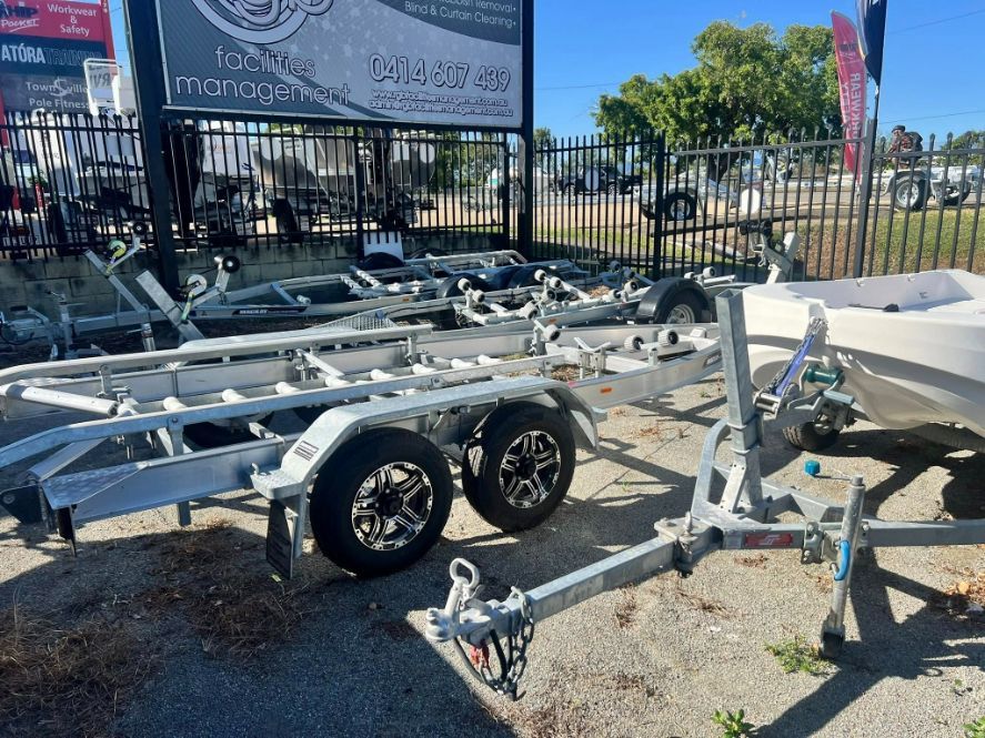 Boat Trailers Parked Outdoors — In Tune Marine in Mount Isa, QLD