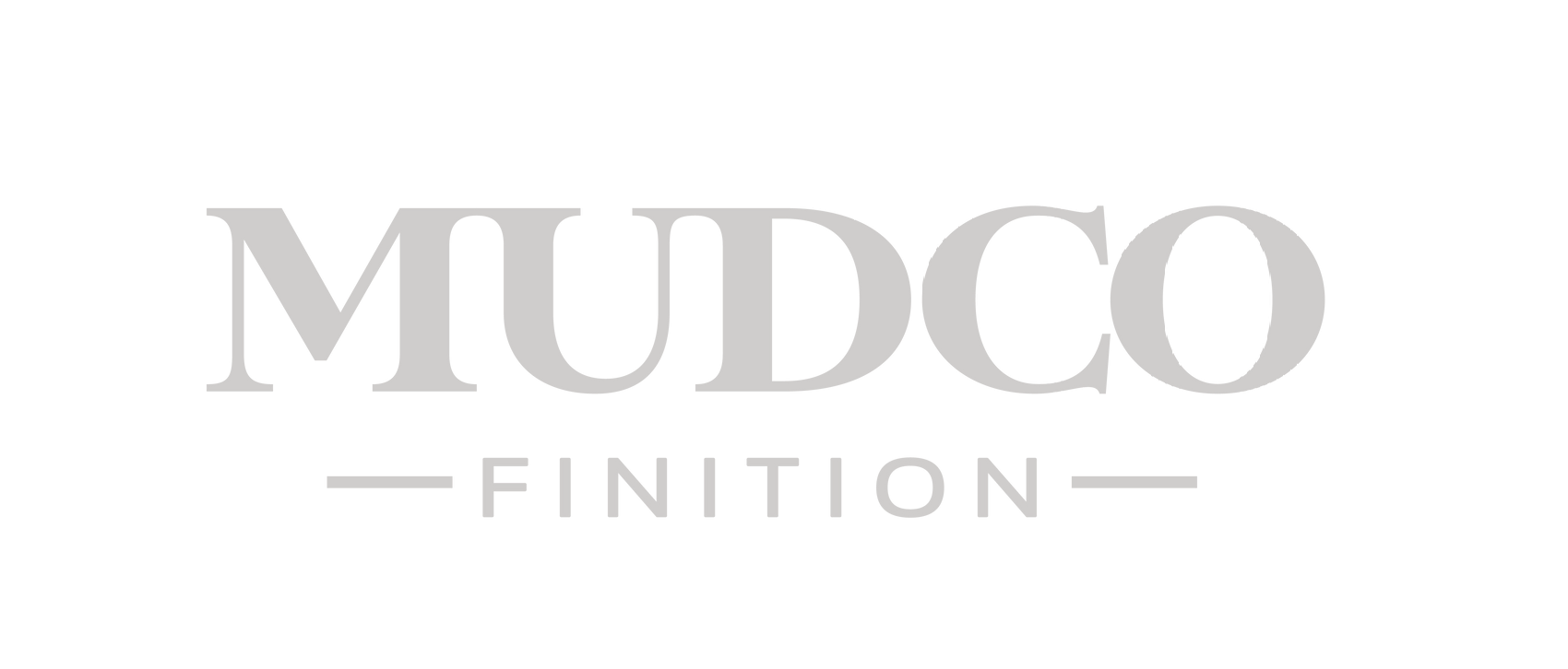 Logo Mudco en gris avec le texte « FINITION » en dessous.