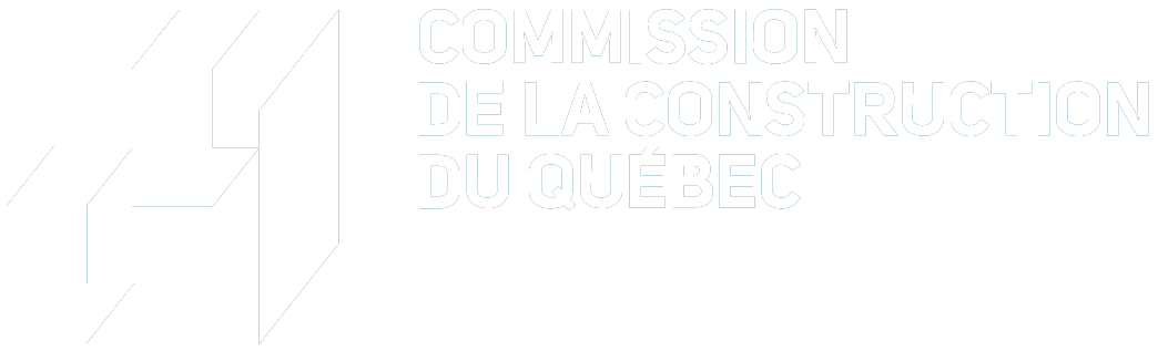 Logo blanc avec texte et forme abstraite.