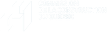 Logo blanc avec texte et forme abstraite.