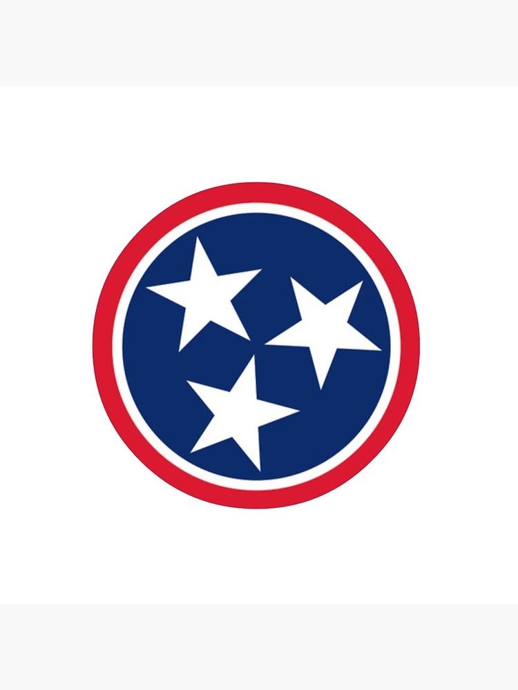 Tennessee state flag: three white stars inside a blue circle, red and white border.