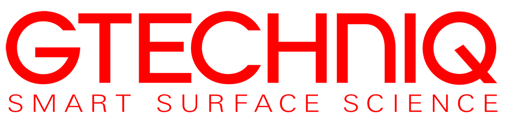 A red and white logo for gtechiq smart surface science