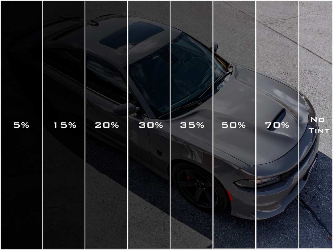 A picture of a car with different shades of tint on it.
