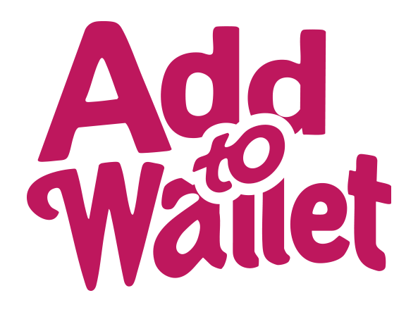 Pinkfarbenes Logo mit dem Text „Add to Wallet“ auf weißem Hintergrund