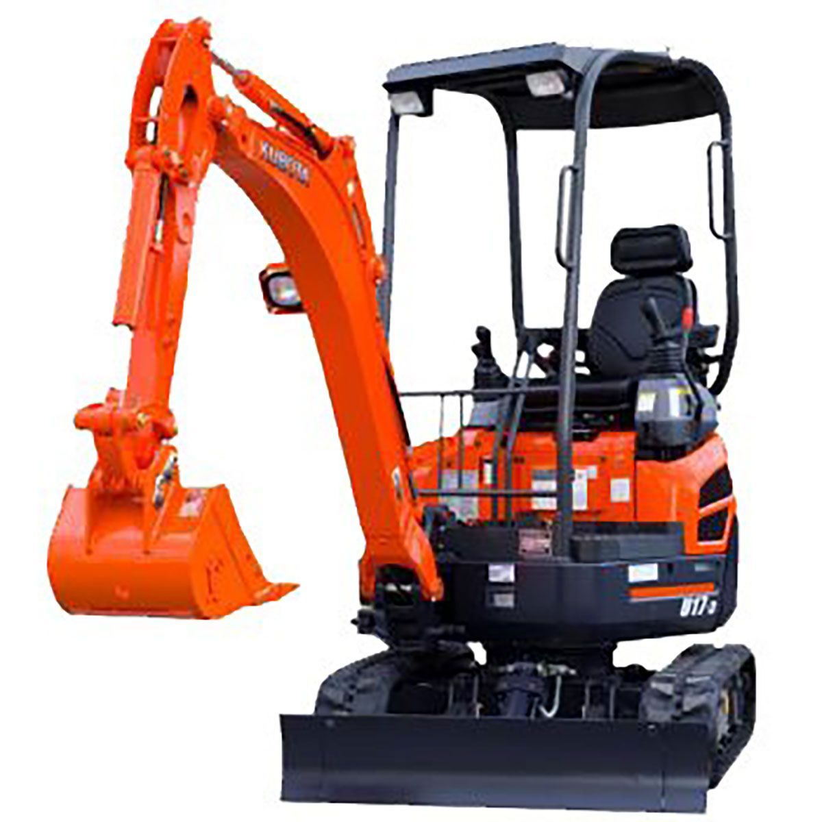 A Small Orange Excavator With A Large Bucket On A White Background — JC Hire In Bli Bli, QLD