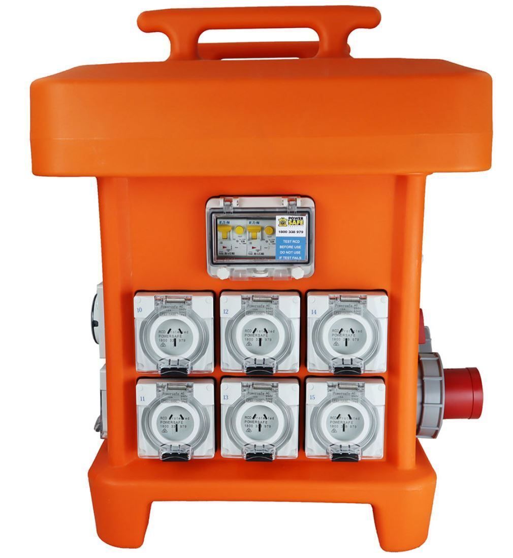 Orange Electrical Power Distribution Box With Multiple Outlets — JC Hire in Bli Bli, QLD
