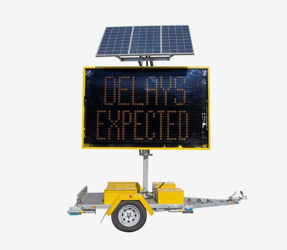 Yellow Mobile Road Sign With Solar Panel on Top — JC Hire in Bli Bli, QLD