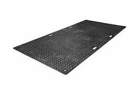 Black, rectangular rubber mat with a textured surface and holes.