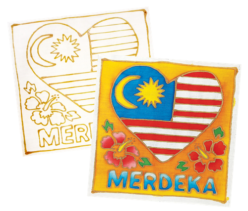 Outline and finished heart-shaped Malaysian flag artwork with 