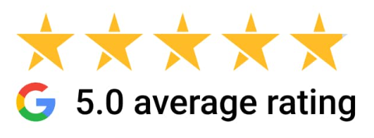 A google logo with five stars and the words g 5.0 average rating