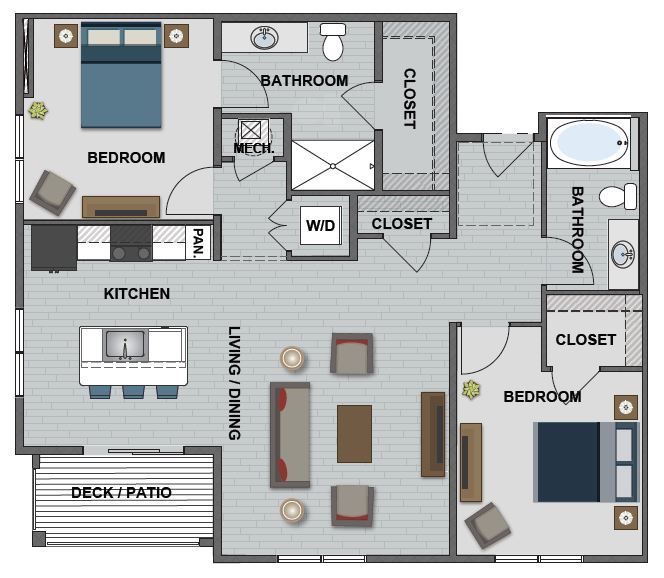 A floor plan of a house with a bedroom and bathroom
