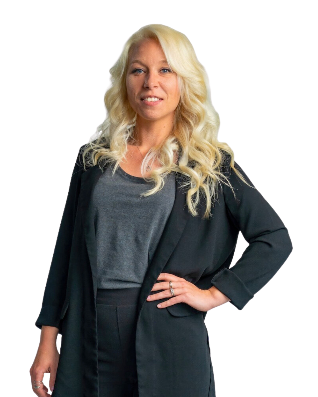 woman with jacket and blond hair