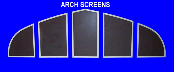 A picture of arched screens on a blue background