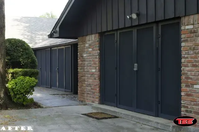A picture of a house before and after being painted black