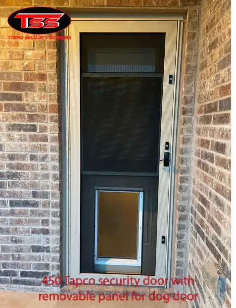 A screen door with a removable panel for dogs