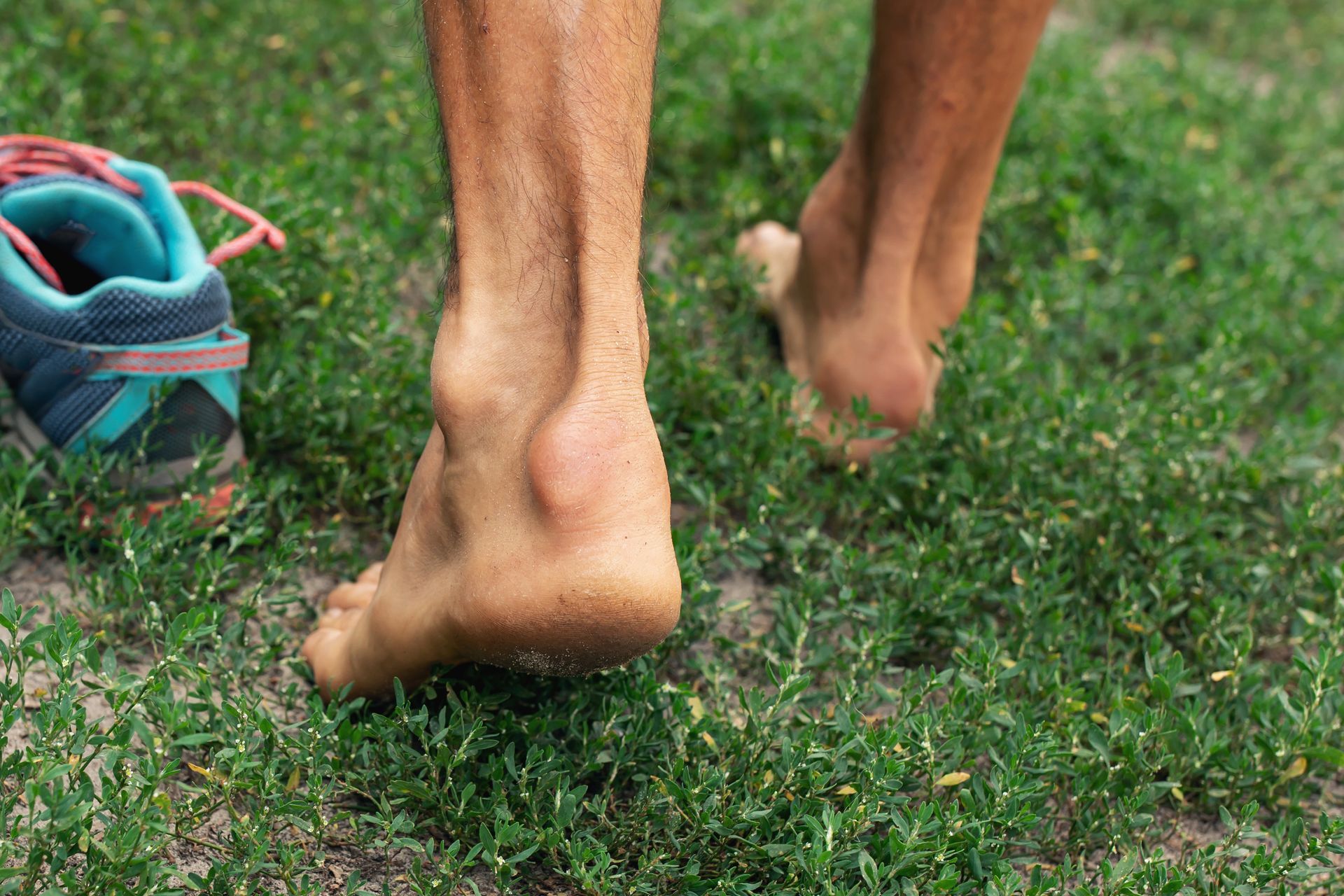 Back of heel and Achilles area while walking barefoot
