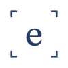 Blue lowercase “e” centered inside four dark corner brackets on a white background