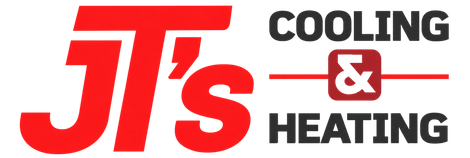 JTs Cooling & Heating logo in red and gray with bold lettering and an ampersand icon
