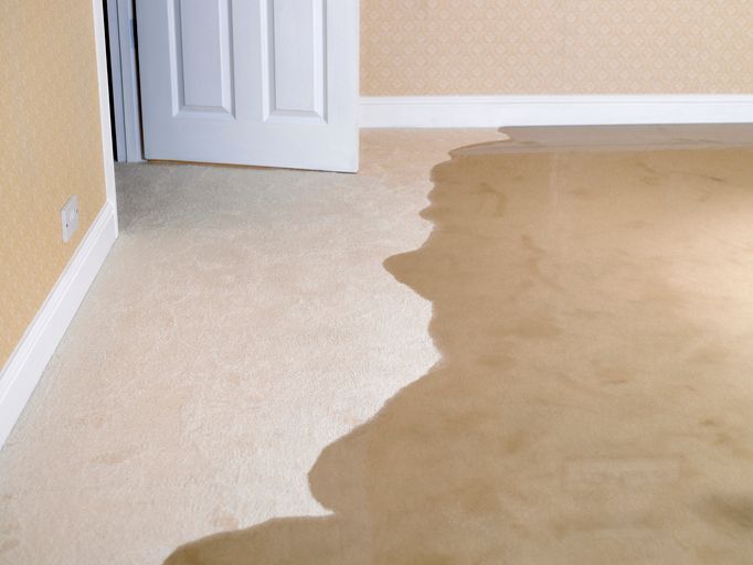 Living room with flooded carpet, showing need for emergency water damage restoration service.