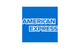 Logotipo da American Express com texto azul sobre um fundo quadrado azul.