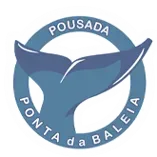 Logo for Pousada Ponta da Baleia featuring a blue whale tail silhouette inside a circular frame with white text.