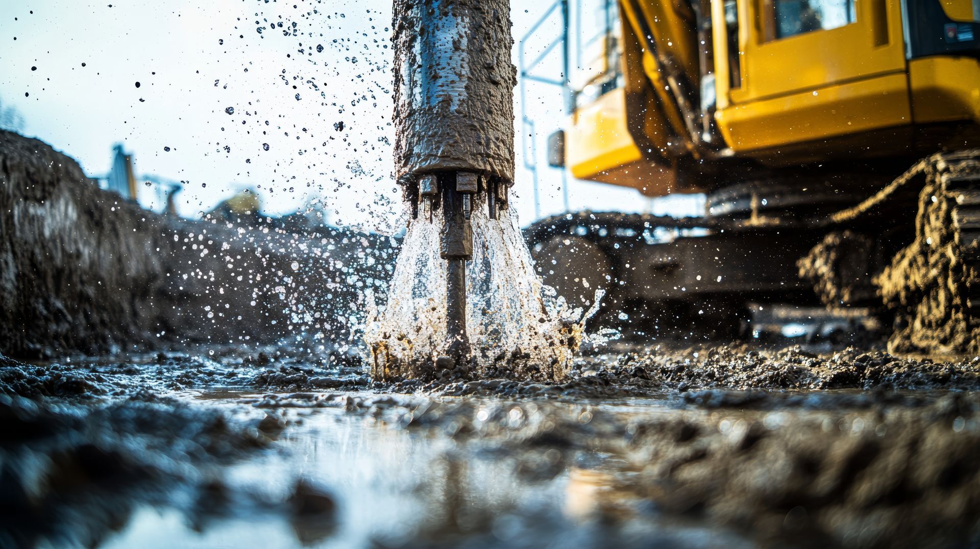 Heavy-duty drill bit used by a water well drilling contractor to penetrate soil and find water. Heavy-duty drill bit used by a water well drilling contractor to penetrate soil and find water.