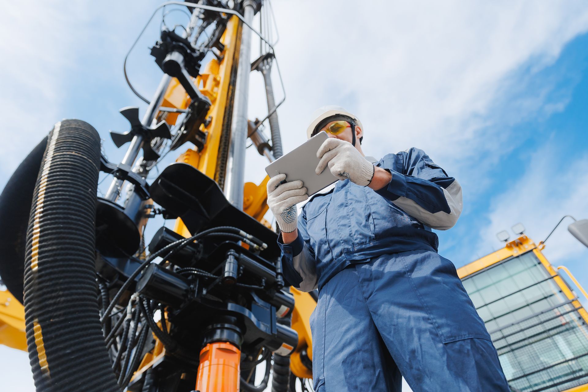 Drilling rig used for water well drilling at a construction site