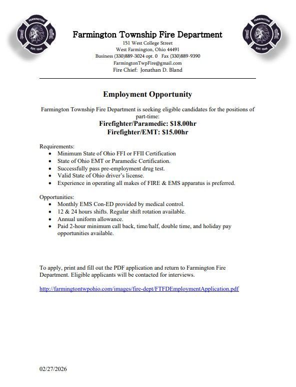 Fire Department Employment Form