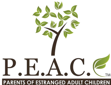 P.E.A.C. logo with a tree made of green leaves and the words “Parents of Estranged Adult Children”