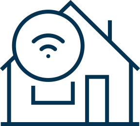 Line icon of a house with a Wi‑Fi symbol inside a circle