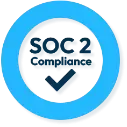 SOC 2 compliance badge in blue with a checkmark icon