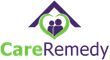 CareRemedy logo with green heart and house outline above purple-and-green text