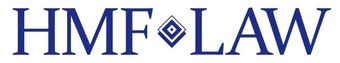 HMF Law logo with blue serif text and diamond icon