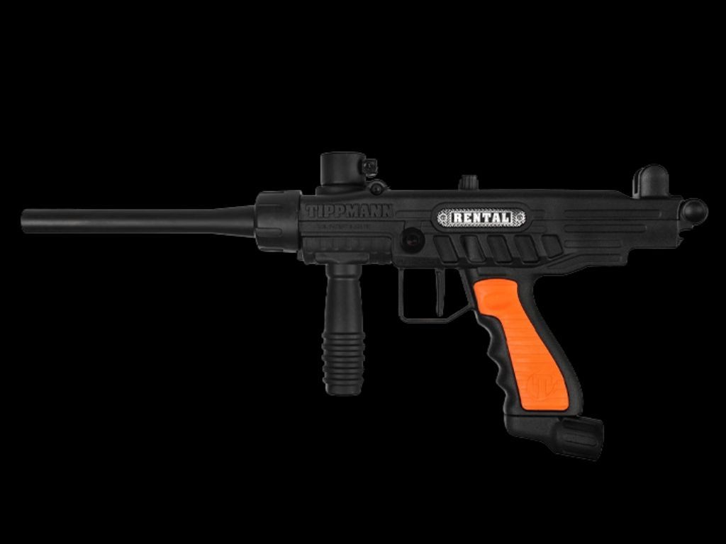 Lanceur de paintball Tippmann FT-12 noir avec poignée orange, robuste et idéal pour la location, en calibre 0.50